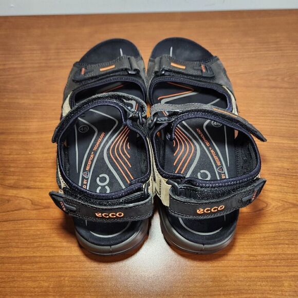 Ecco Yucatan Sandals Men's Black Tan Leather Comfort EU 45 US 11 Hook & Loop - Picture 5 of 12